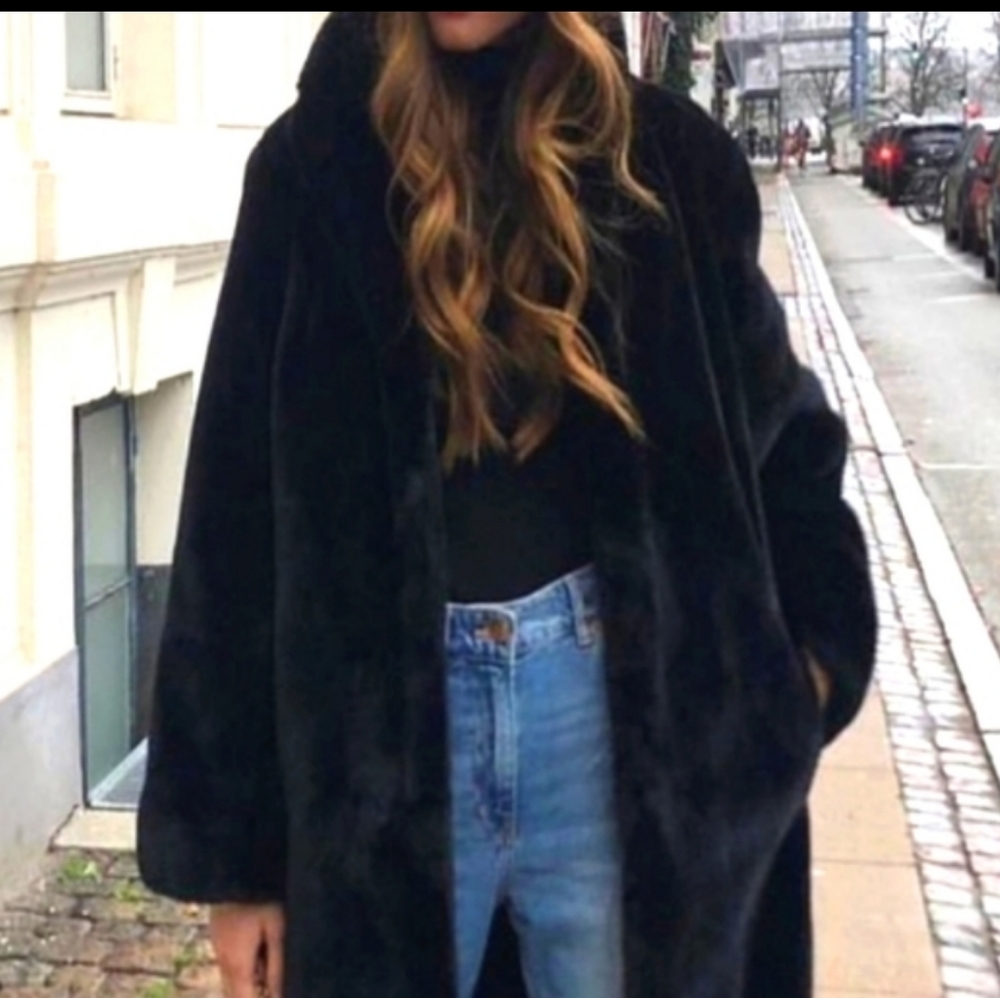 Vintage Faux Fur Coat Black Glenoit Super Soft Luxuriant Deep Pile S M